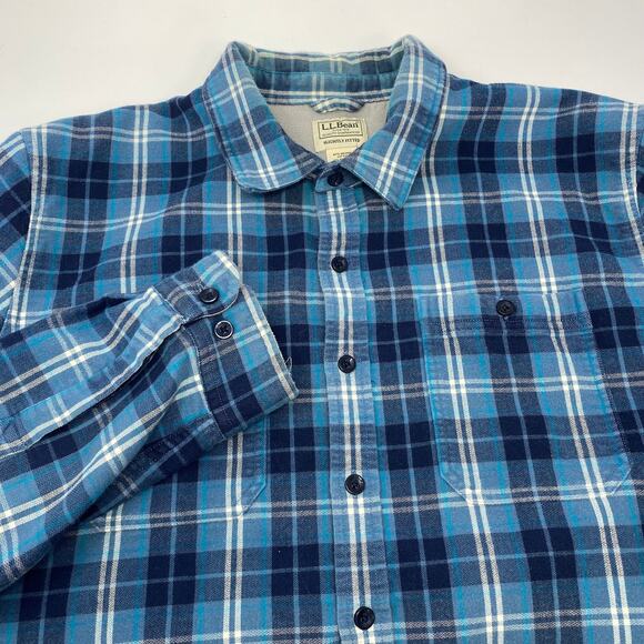 L.L. Bean Mens XL Tall Blue Plaid Long Sleeve Button Up Fleeced Lined Shirt - Picture 1 of 5